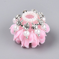 Бледно-Розовый Акриловые стразы из смолы и АБС-пластика, имитация жемчуга, круглая с цветком, для изготовления бисерных ручек, розовый жемчуг, 18.5~19x24.5~27x24.5~27 мм, отверстие : 2~2.5 мм