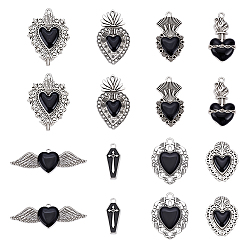 Mixed Shapes 16 шт 8 стили подвески из сплава эмали, античное серебро, гроб/сердце-оберег, разнообразные, 18~41x11~29.5x2~5.5 мм, отверстие : 1~2 мм, 2 шт / стиль