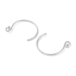 Real Platinum Plated Rhodium Plated 925 Sterling Silver Earring Hooks, Circle Ball End Ear Wire, with S925 Stamp, Real Platinum Plated, 21 Gauge, 16.5mm, Hole: 1.2mm, Pin: 0.7mm