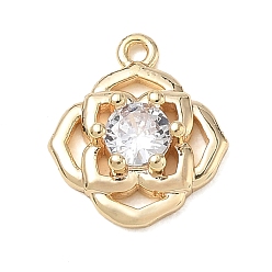 Chapado en Oro Real de 14K Latón micro pavimenta claro cubic zirconia encantos, encantos de la flor, real 14 k chapado en oro, 12.5x11x3 mm, agujero: 1 mm