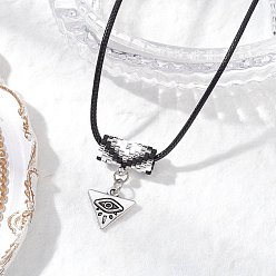 Серебро Ожерелья из стеклянных бусин и сплава с подвесками в виде треугольников от сглаза, ожерелья из черного вощеного хлопкового шнура для женщин, античное серебро, серебряные, 17.72 дюйм (45 см)