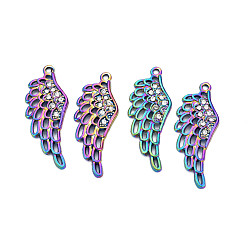 Rainbow Color Подвески из сплава цвета радуги, со стразами, без кадмия и без свинца, крылатые прелести, 43.5x17x3 мм, отверстие : 1.8 мм