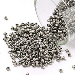 (566) Opaque Metallic Frosted Antique Silver Toho 15/0 runde Perlen, japanische Rocailles, matte Vernickelung, (566) opakes metallisch gefrostetes Antiksilber, 1.5 mm, Bohrung: 0.7 mm, ca. 135000 Stk. / Pfund