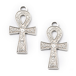 Античное Серебро Сплавочные подвески тибетского стиля, анкх крест прелести, античное серебро, 37x21x2 мм
