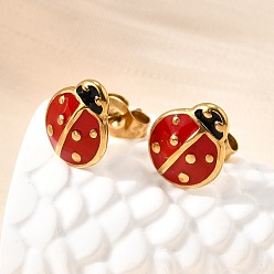 Золотой Божья коровка 304 серьги-гвоздики из нержавеющей стали для женщин, ионное покрытие (ip), золотые, 11x9 мм
