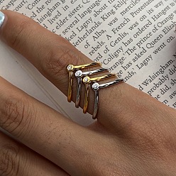 Plaqué 18k Or Véritable & Couleur Acier Inoxydable Bagues manchettes ouvertes multicouches en acier inoxydable serties de micro-pavés de zirconiums cubiques pour femmes, plaqué or véritable et couleur acier inoxydable, 304mm, taille us 21 7 (1/4 mm)