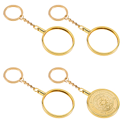 Doré  4Porte-clés porte-monnaie ronds et plats en alliage de zinc, avec des anneaux de lunette vierges en laiton et en fer, or, 121mm