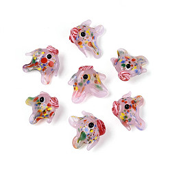 Pink Бусы лэмпворк ручной работы, рыба, розовые, 17.5~21.5x16.5~19.5x10.5~13 мм, отверстие : 1.2~2 мм, около 20 шт / нитка, 11.81~12.01 дюйм (30~30.5 см)