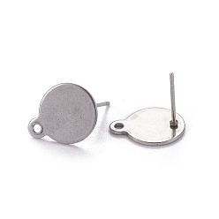 Stainless Steel Color 304 Stainless Steel Stud Earring Findings, with Loop and Flat Plate, Stainless Steel Color, 13x10.5x0.5mm, 12mm, Pin: 0.8mm, Hole: 1.5mm