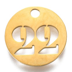 Number 304 подвески из нержавеющей стали, отрезать, полый, плоские круглые с номером, золотые, кол. 22, 19x1.5 мм, отверстие : 2.5 мм