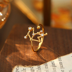 Водолей 925 Кольца-манжеты из стерлингового серебра с микропаве из прозрачных кубических цирконий, золотые, Водолей, внутренний диаметр: регулируемый