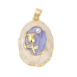 Oval Латунь эмаль подвески, с имитацией жемчуга, стойки покрытие, прочное покрытие, без кадмия и без свинца, овальные, 24.5x16.5x4.5 мм, отверстие : 3.5x2.5 мм