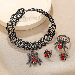 Светло-сиамский Комплекты из ожерелий, серег и колец с подвесками в виде паука из сплава, страз и пластика на Хэллоуин, Light Siam, 12 мм