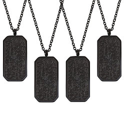 Black 4Pcs Stainless Steel Embossed Rectangle Tag Pendant Necklaces, Black, 17.72 inch(45cm)