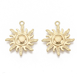 Настоящее золото 18K Латунные подвески, без никеля , реальный 18 k позолоченный, солнце, 28x24.5x2 мм, отверстие : 2 мм