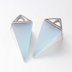 Опал Opalite точечные маятниковые подвески, латунная фурнитура с платиновым покрытием, 30~34x15x15 мм, отверстие : 5x6 мм