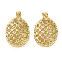 Oval Латунные микропаве прозрачные подвески с фианитом, реальный 18 k позолоченный, овальные, 25x17x8 мм, отверстие : 3.5x4.5 мм