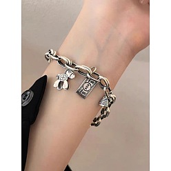 Античное Серебро Браслеты с подвесками из латуни в стиле хип-хоп, браслеты-цепочки для женщин, лошадь, доллар и рыба, античное серебро, 6-1/2 дюйм (16.5 см)