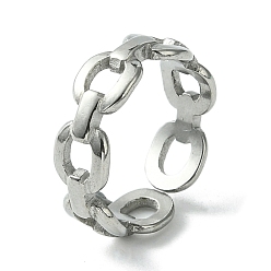 Stainless Steel Color Non-Tarnish 304 Stainless Steel Open Cuff Ring, Hollow Oval, Stainless Steel Color, Inner Diameter: 17.2mm