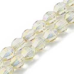 Светло-желтый Стеклянные бусины с гальваническим покрытием , двухконусные, половина рианбоу покрытый пластиной, граненые, светло-желтый, 9x7.5 мм, отверстие : 1.2 мм, около 46 шт / нитка, 15.91 дюйм (40.4 см)