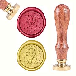 Golden DIY Scrapbook, Brass Wax Seal Stamp and Wood Handle Sets, Lion, Golden, 8.9x2.5cm, Stamps: 25x14.5mm