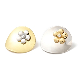 Платиновый & Золотой Серьги-пусеты из латуни с микропаве и прозрачным фианитом, без кадмия и без свинца, долговечный, цветок, платина и настоящее 18 к позолота, 30x27.5 мм
