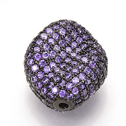 Gunmetal Brass Micro Pave Cubic Zirconia Beads, Cadmium Free & Lead Free, Oval, Medium Orchid, Gunmetal, 20x17x9mm, Hole: 1.5mm