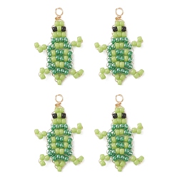 Зеленый Подвески в виде морских черепах, обмотанные медной проволокой., подвески из бисера, зелёные, 29.5x18x2.5 мм, отверстие : 1.8 мм