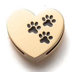 Golden 304 Edelstahl Diacharme, Schmelz-Stil, Herz mit paw print, Schwarz, golden, 12x13x3.5 mm, Bohrung: 8.5x1.5 mm