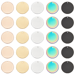 (52) Непрозрачная лаванда Вакуумное покрытие pvd 304 подвески из нержавеющей стали, штамповка заготовок тегов, плоско-круглые, разноцветные, 25x1 мм, отверстие : 1.4 мм, 5 цветов, 6 шт / цвет, 30 шт / коробка