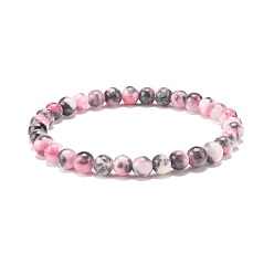 Фиолетовый Натуральный белый нефрит круглый эластичный браслет из бисера, украшения из драгоценных камней для женщин, фиолетовые, внутренний диаметр: 2-1/4 дюйм (5.6 см), бусины : 6.5 мм