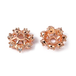 Розовое Золото Латунные микро проложить кубического циркония Шапочки, безлепестковый, розовое золото , 8x3 мм, отверстие : 1 мм