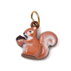 Chocolate Printed 304 Stainless Steel Charms, Squirrel Charms, Golden, Chocolate, 14.5x15x4.5mm, Hole: 5mm