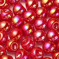 Red UV Plating Rainbow Iridescent Acrylic Beads, Round, Red, 18.5x19x19mm, Hole: 4mm