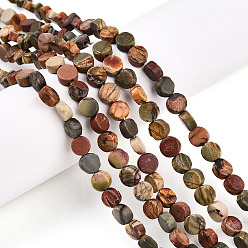 Пикассо Камень Нити бусин из натуральной яшмы пикассо/полихромной яшмы, плоско-круглые, 5.5~6.5x2.5~3 мм, отверстие : 0.7 мм, около 62~68 шт / нитка, 14.96~15.16 дюйм (38~38.5 см)