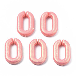 Pink Spray Painted Acrylic Linking Rings, Rubberized Style, Quick Link Connectors, for Cable Chains Making, Faceted, Oval, Light Coral, 15x9x3mm, Inner Diameter: 8x3mm, about 2100pcs/500g