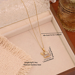 Слон 304 из нержавеющей стали кулон ожерелья эмали, с кристально горный хрусталь, золотые, слон, 15.75 дюйм (40 см), Кулон : 15x15 мм