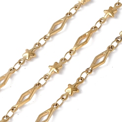 Настоящее золото 18K 304 цепи из нержавеющей стали ссылка, пайки, с катушкой, ионное покрытие (ip), звезда с ромбом, реальный 18 k позолоченный, 10x4.5x2 mm и 13x4x1 mm, около 32.81 футов (10 м) / рулон