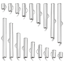 Серебро 90шт. 9 стили латунные защелки на концах трубчатые зажимы, торцевые крышки слайдера, серебряные, 6x6x4 мм, отверстие : 1x2 мм