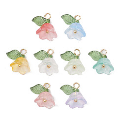 (52) Непрозрачная лаванда Ациловый кулон, со стеклом и латунной фурнитурой, цветок, разноцветные, 14x13x10 мм, отверстие : 2.3 мм
