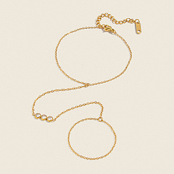 Plaqué 18K Or Véritable 304 Bracelet en acier inoxydable serti de zirconiums cubiques transparents 3 Bracelet à maillons plats et ronds, réel 18 k plaqué or, 6.69 pouce (17 cm)