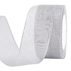 Серебро Полиэфирная лента, блестящая металлическая лента, блеск ленты, серебряные, 1-5/8 дюйм (40 мм), Около 25 ярдов / рулон