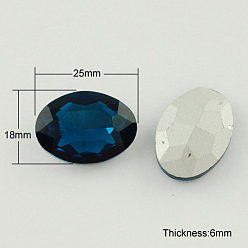 Prussian Blue Glass Pointed Back Rhinestone, Back Plated, Faceted, Oval, Prussian Blue, 18x25x6mm