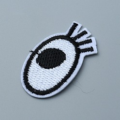 Black Single Eye Polyester Embroidery Cloth Iron on/Sew on Patches, Costume Accessories, Black & White, 41.5~42x23.5x1mm