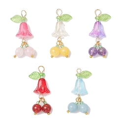 (52) Непрозрачная лаванда Круглые и стеклянные подвески в виде цветов и фруктов из натурального окрашенного желтого нефрита, сердолика, розового кварца, аметиста, окрашенного синего кварца, с медными петлями, золотые, разноцветные, 33.5x13.5x6.5 мм, отверстие : 3 мм