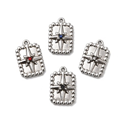 (52) Непрозрачная лаванда 304 подвески из нержавеющей стали с микропаве из стразов, прямоугольник со звездным узором, цвет нержавеющей стали, разноцветные, 16.5x11x4 мм, отверстие : 1 мм