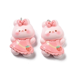 Кролик Непрозрачные подвески смолы, мультфильм прелести, кролик, 27.5x17x8.5 мм, отверстие : 2 мм