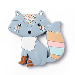 Light Steel Blue Food Grade Eco-Friendly Silicone Cabochons, Fox, Light Steel Blue, 86x88x10mm