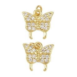 Настоящее золото 18K Латунные микропаве прозрачные кубические циркониевые подвески, бабочки прелести, реальный 18 k позолоченный, 11.5x12x3 мм, отверстие : 2.5 мм