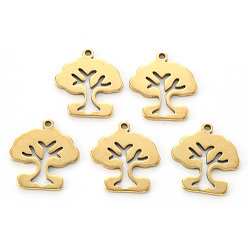 Echt 18 k vergoldet PVD-Vakuumbeschichtung 304 Anhänger aus Edelstahl, Laserschnitt, Baum des Lebens, echt 18 k vergoldet, 15x14x1 mm, Bohrung: 1.2 mm